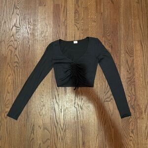 Aritzia dark green ruched long Sleeve crop top, size small (wilfred)